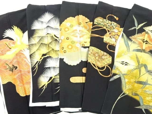45264# Japanese Kimono / Antique Tomesode / Set Of 5