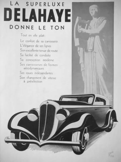 1933 Delahaye Superluxe Press Advertisement Sets The Tone - René Ravo Drawing