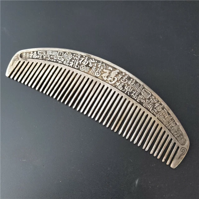 Exquisite Old Chinese tibet silver handcarved fu word comb statue 8029