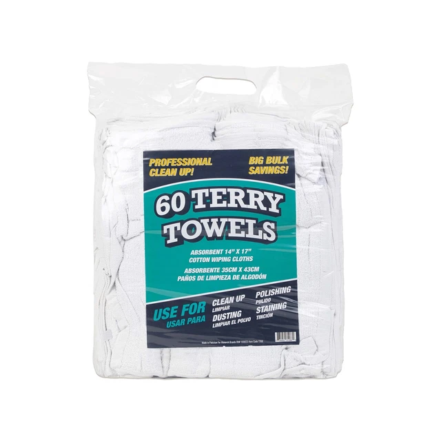 Arkwright White Terry Mop Towels - (Pack of 60) Absorbent and Quick Drying Co...