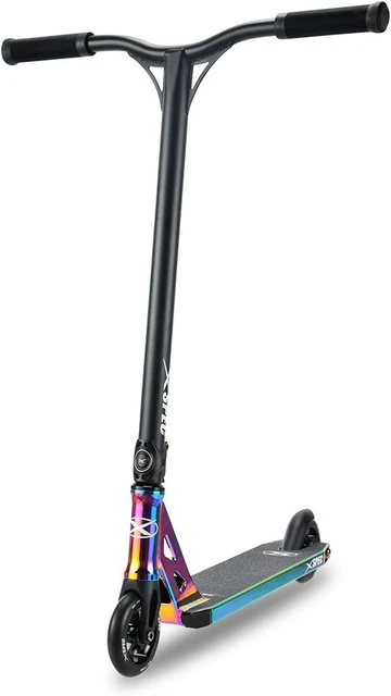Pro Stunt Kick Scooter with Freestyle BMX Handlebars, Neo Chrome Rainbow Trick S