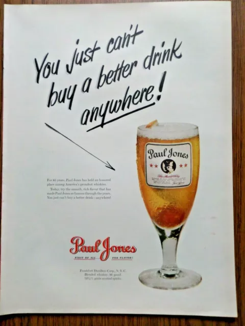 1951 Paul Jones Whiskey Ad  For 85 Years Honored Place Among American's