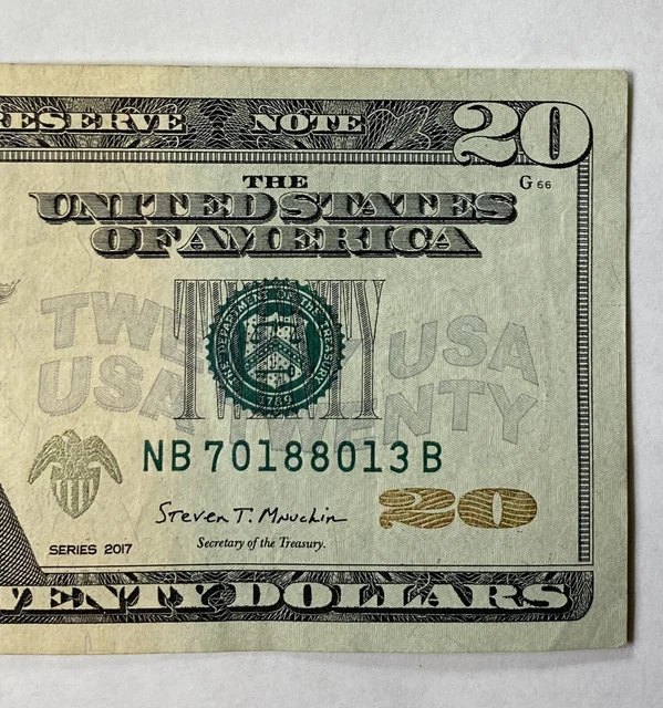 2017 Twenty Dollar Bill Fancy Serial# Six Digit Repeater 018801, 3 Pairs