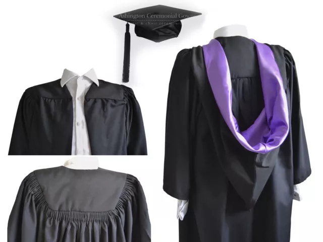 Luxury Graduation Gown & Hat Burgon Hood/Cap Set University Bachelor Adult Robe