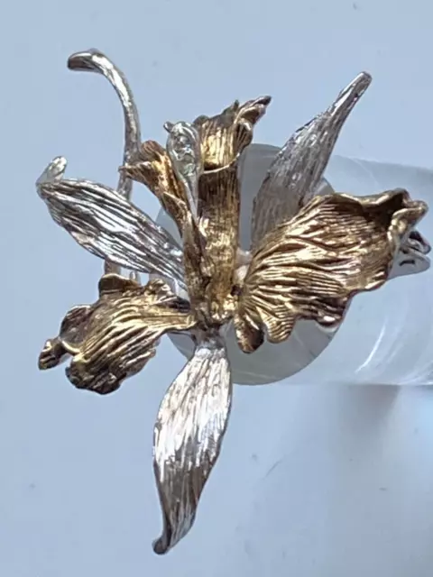 Blütenzweig - Brosche 925er Silber / Teilvergoldet- antike Designarbeit - 4,5 cm