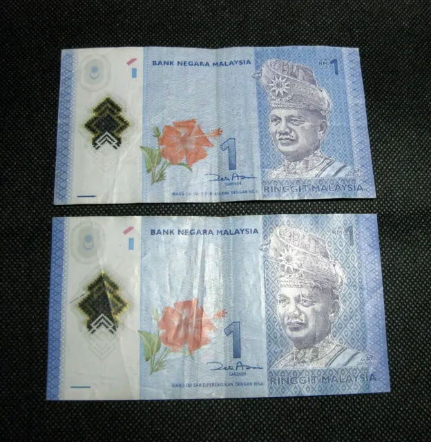 2x Malaysia 1 Ringgit Used Bank Notes (B & D Series)