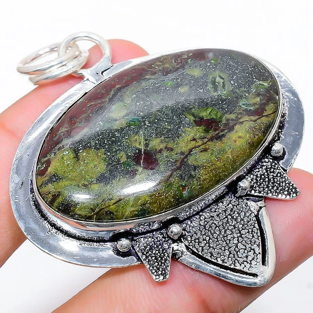 Dragon Blood Gemstone Handmade 925 Sterling Silver Jewelry Pendant 2.40"