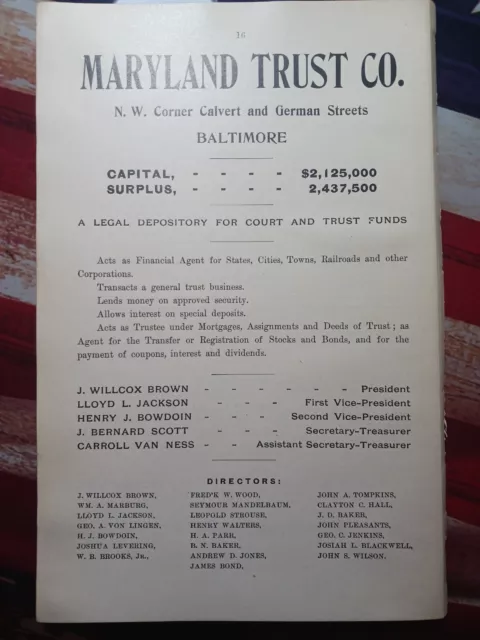 1901 Print Ad MARYLAND TRUST COMPANY Calvert & German St Baltimore Deposit Trust