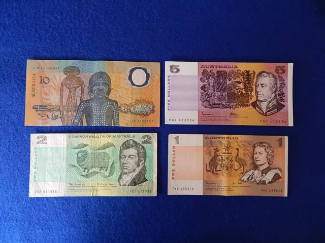 Australian Banknotes - $1 One Dollar, $2 Two Dollar, $5 Five Dollar, And $10 Ten