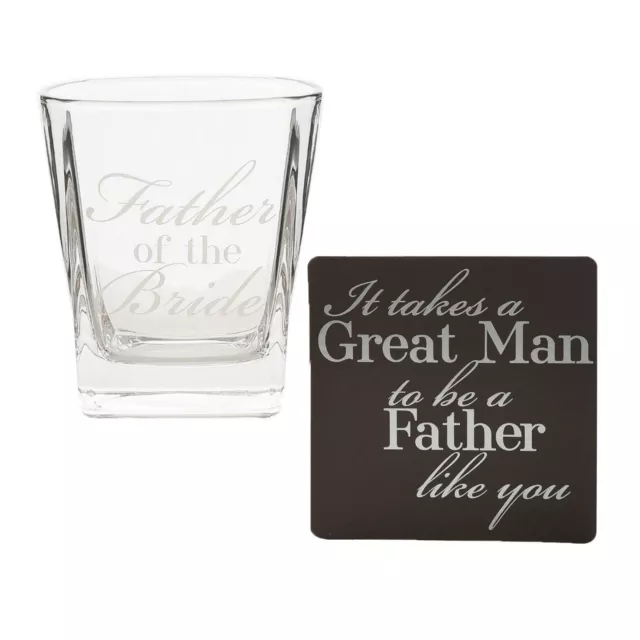 Wedding Whisky Glass and Coaster Set - Boxed Thank You Gift- Father of the Bride