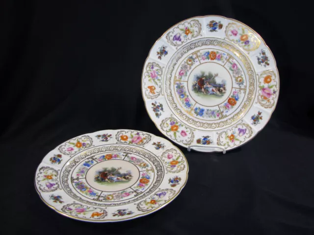 2 Rosenthal Bavaria 10 1/2" Cabinet Plates - Lovers Scene With Flowers