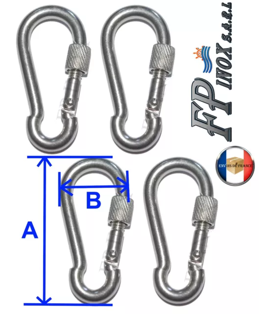 Mousqueton 5mm inox 316 Avec Bague de Fermeture à Vis ( Lot de 4 )