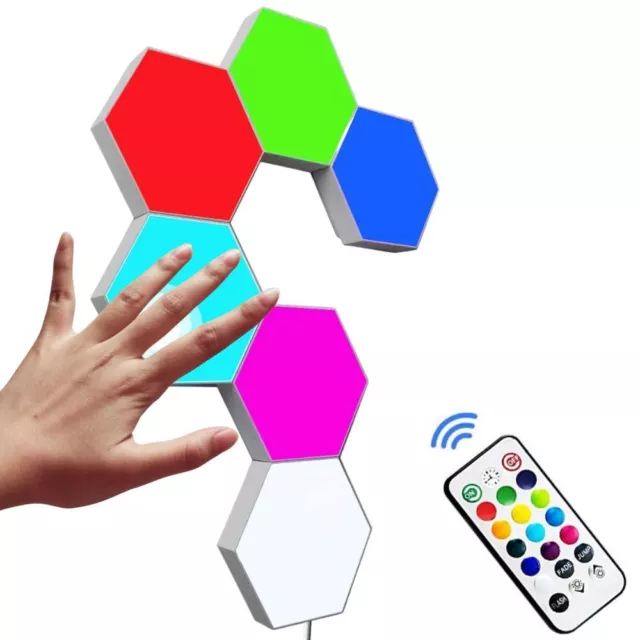 Hexagon Wall LED Light Panels with Remote Control, Touch-Sensitive RGB Lighting