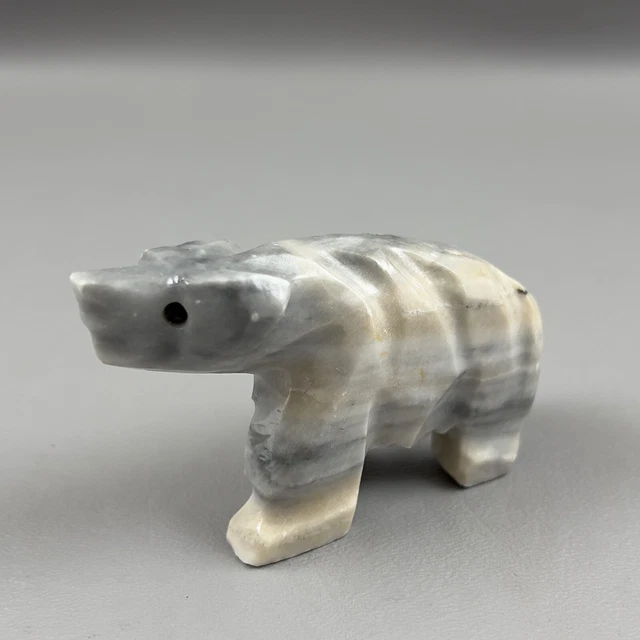 Vintage Polar Bear Marble Stone Carved Paperweight Natural Stone