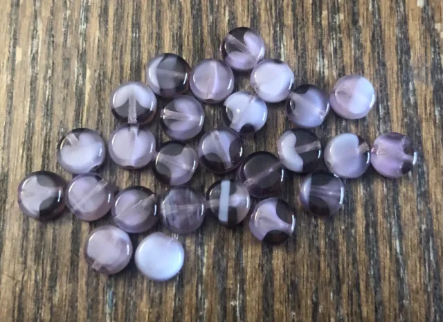 Vintage Purple Lavender 2 Tone Hue Givre Round Tablet Skittle Glass Bead Lot