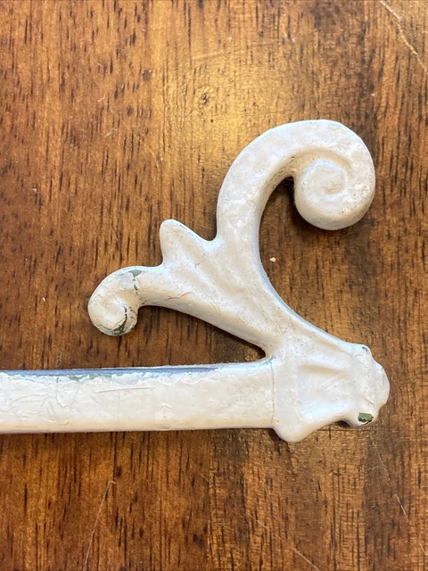 Vintage Shabby Chic Chipped White Painted Metal Expandable Swing Arm Curtain Rod