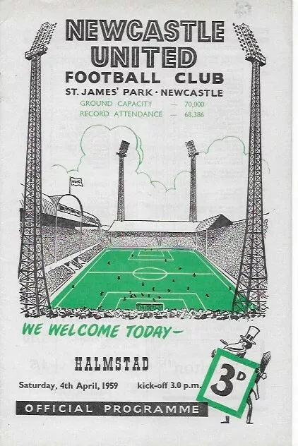 Newcastle United v Halmstad ( Sweden) 04/04/1959 Friendly at ST James' Park