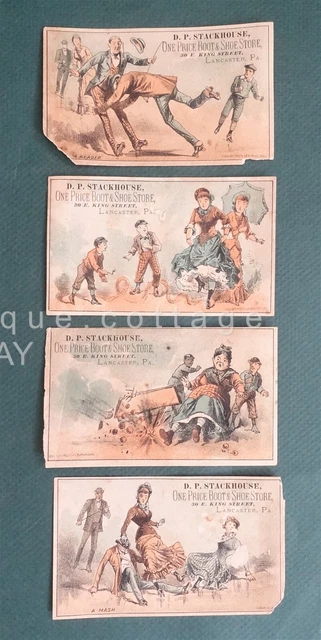 LOT antique STACKHOUSE lancaster pa BOOT SHOE STORE 4pc AD TRADE CARDS
