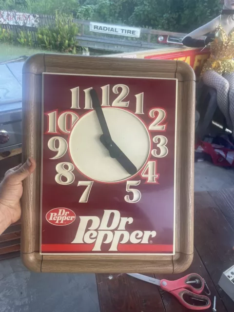 Wood Grain Plastic DR PEPPER ELECTRIC Wall Clock 13 3/4" x 17 1/2" Untested