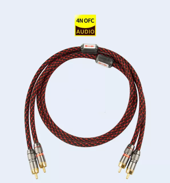 Hifi Audio Cable 2 RCA to 2 RCA Stereo 4N OFC Interconnect Line  For Amplifier