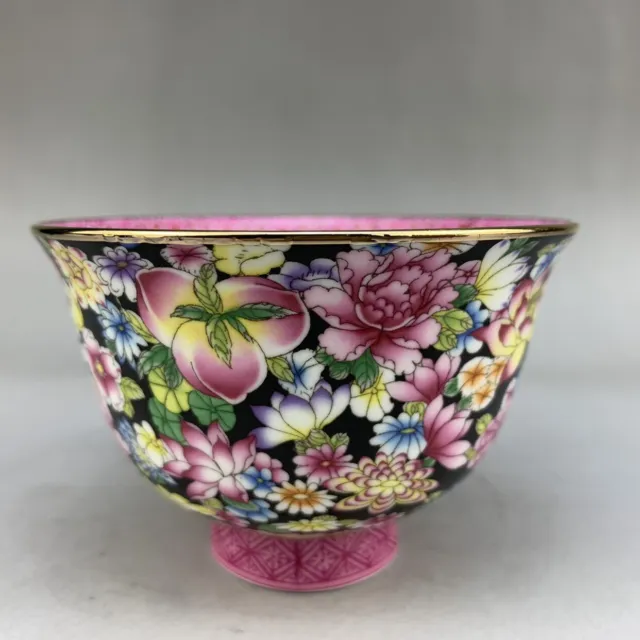 3.7" Chinese Qing Colour Enamels Porcelain Ten Thousand Flower Cup