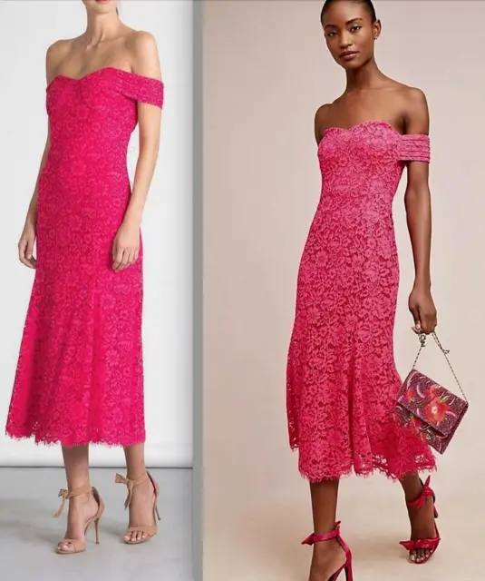 Anthropologie Shoshanna Balmwell Midi Dress Lace cocktail party 4 Pink New $595