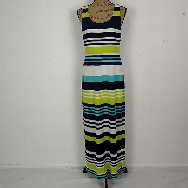 Jessica Howard Womens sz M Maxi Dress Blue Striped Sleeveless Scoop Neck Long