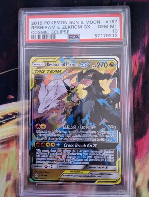 PSA 9 Pokemon Cosmic Eclipse RESHIRAM & ZEKROM GX #157