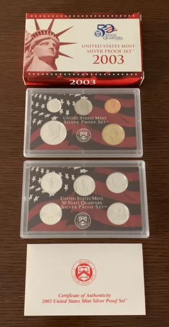 2003-S US Mint Silver Proof Set Complete 10 Coin Set with Box and COA in OGP