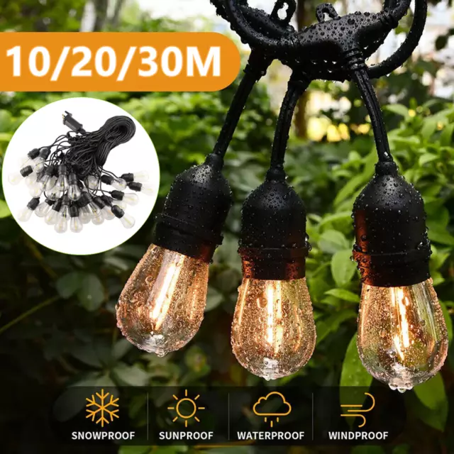 10-30M Festoon Outdoor String Light Mains Powered E27 S14 LED Bulbs Garden Light