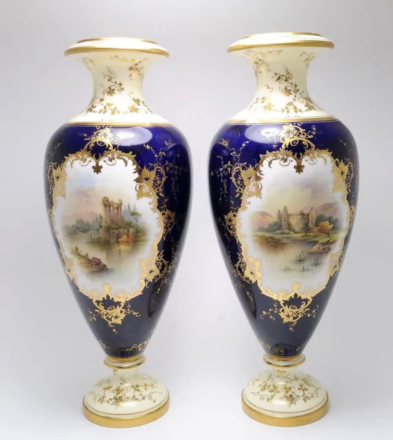 Pair of Coalport Large Hand Painted & Signed Vases - Circa 1910