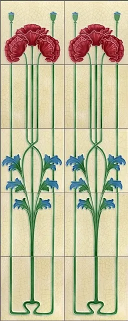 Art Nouveau DECORATIVE ONLY Fireplace Tile Set (10 tiles) ref 140
