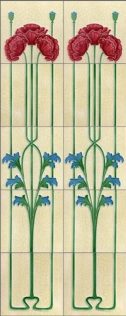 Art Nouveau DECORATIVE ONLY Fireplace Tile Set (10 tiles) ref 140