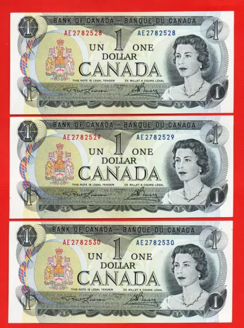 1973 X 3 Canada One Dollar Bills In Sequence Ae2782528 - 2530  Have A L@@@K