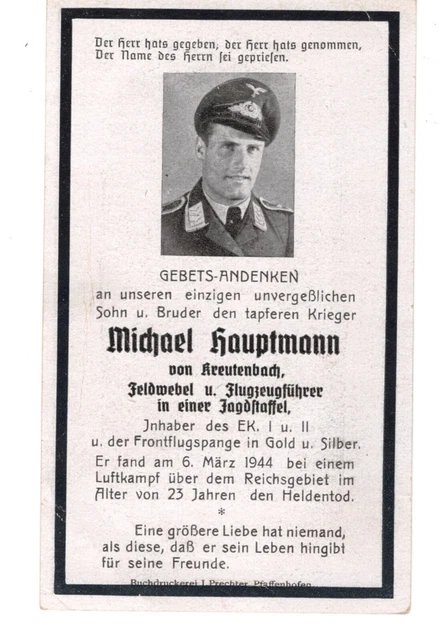 ORG.STERBEBILD ,WK2 ,FELDWEBEL, Jagdstaffel ,Flugzeugführer, Luftkampf