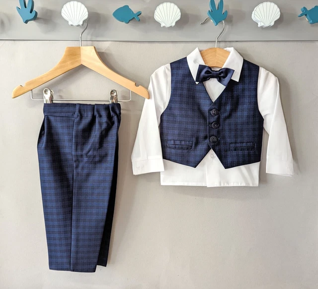 Abito da scacchiera blu navy bambini set intelligente abito formale matrimonio battesimo