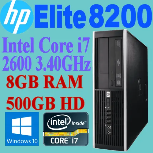 HP ELITE 8200 SFF Core i7-2600 3.40GHZ 8GB 120GB SSD 500GB SATA HDD DVDRW WIN-10