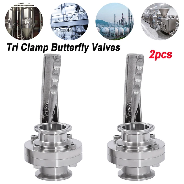 2x Stainless Steel Tri Clamp Butterfly Valves 1.6MPA 2inch Tube OD EPDM Seal Kit