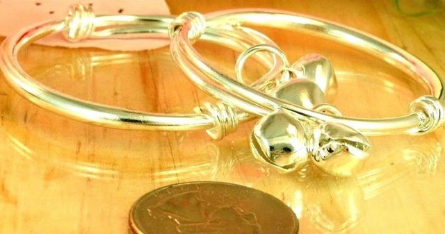 22K 24K Thai Baht Filled White Gold Baby Adjustable Bangle Ankles Bracelets Set