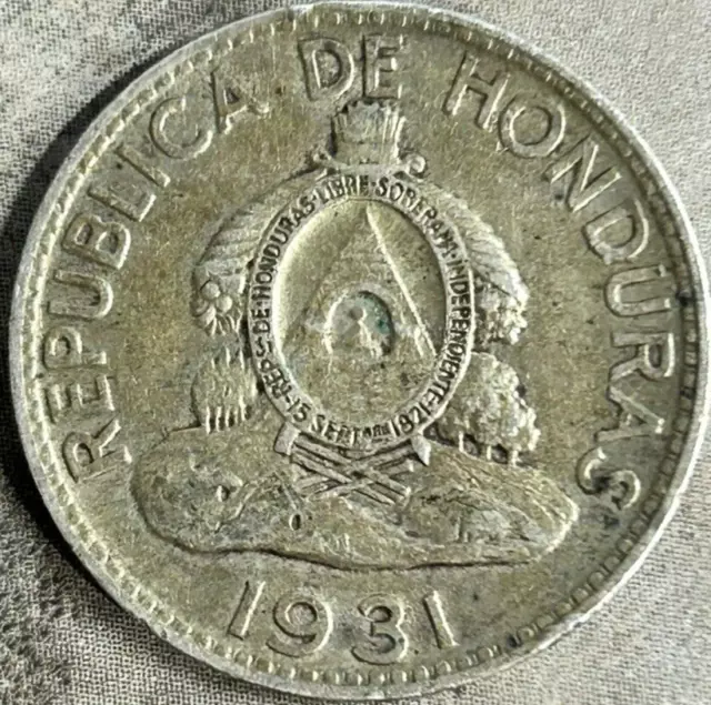 1931 50 Centavos Republic of Honduras 90% Silver Coin in Better Condition