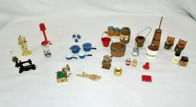 Large Lot (30 pieces) Doll House Accessories Pots Pans Butter Churn Cookie Jar &