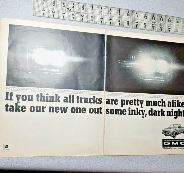 1967 GMC Trucks Vintage Print 2-Page Ad Pick Up New Double Headlights Difference