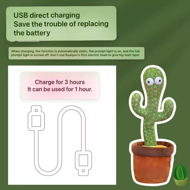 MQ kids USB charger cactus 🌵 dancing talking recording funny learning speak toy