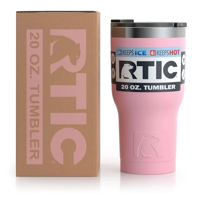 RTIC 20 oz Insulated Tumbler Stainless Steel Travel Mug W/ Lid - Flamingo