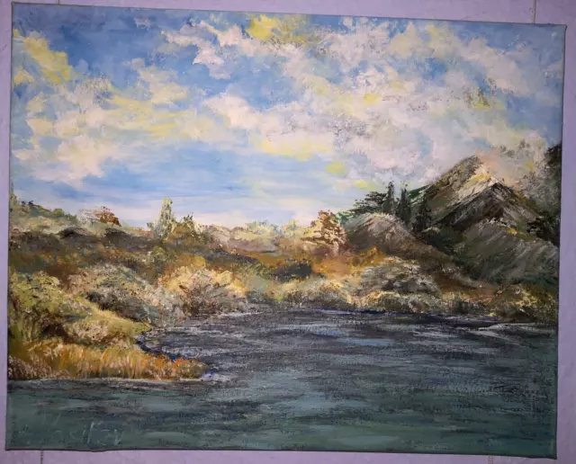 Acrylbild auf Leinwand Keilrahmen Landschaft Bergsee handgemalt 50x40 cm Gemälde