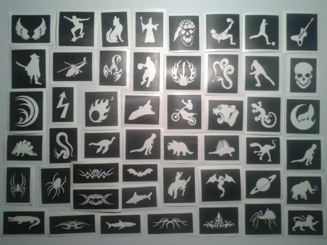Boys mini small themed stencils for glitter tattoos / airbrush (mixed)
