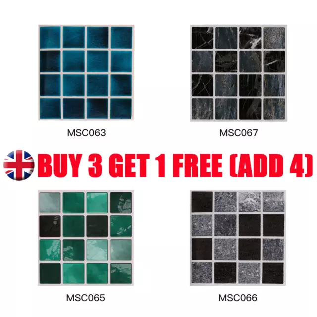 30X Mosaic Tile Stickers Self-adhesive Stick On Bathroom Kitchen Home Wall Decal
