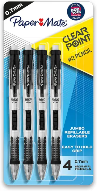 Paper Mate Clearpoint Mechanical Pencils, 4 Count (Pack of 1), Black Barrels