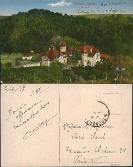 Ansichtskarte  Feldpostkarte 1. WK Forbach i. Lothr. Burghof 1918   Feldpost