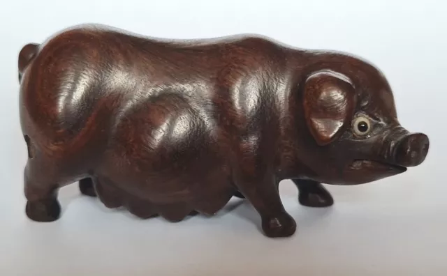 Japanese Netsuke hand carved Pig Sow Figure statue